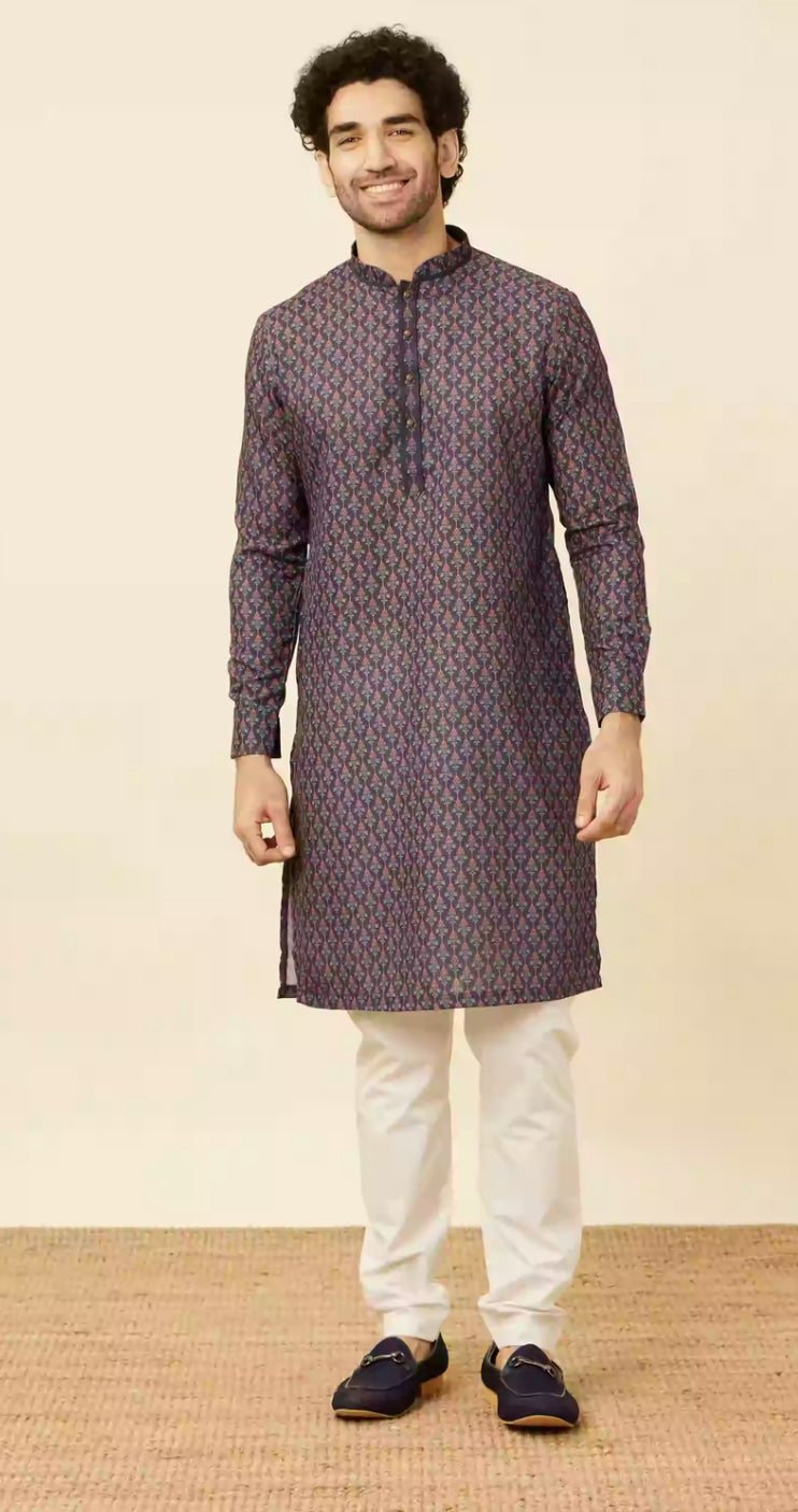 Dark Blue Floral String Printed Kurta