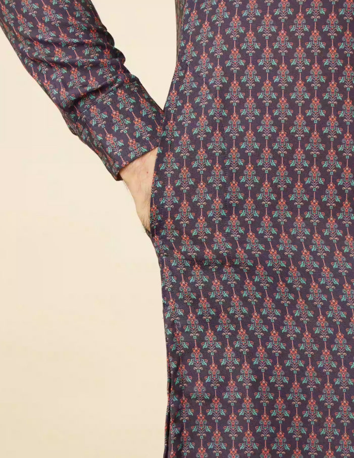 Dark Blue Floral String Printed Kurta