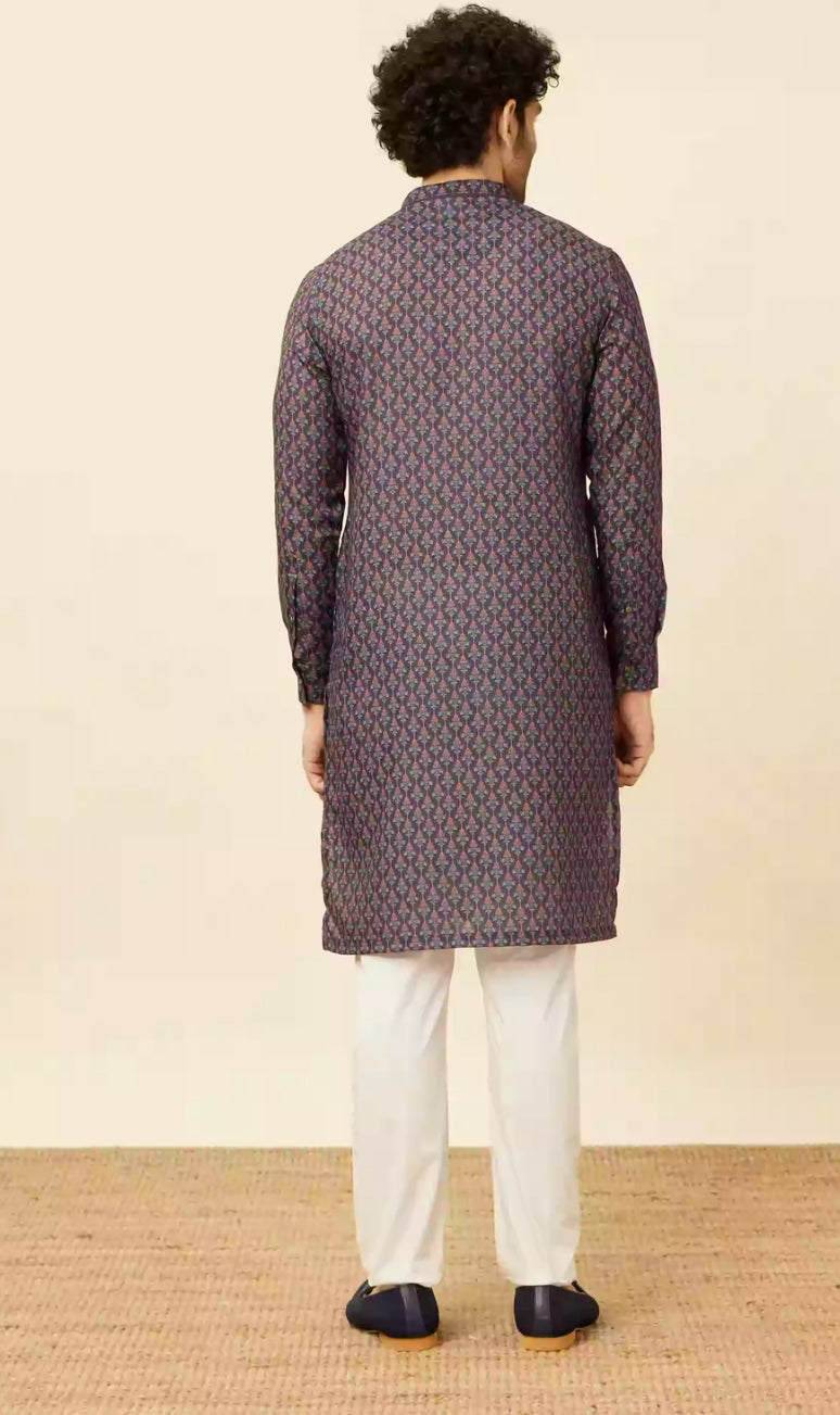 Dark Blue Floral String Printed Kurta