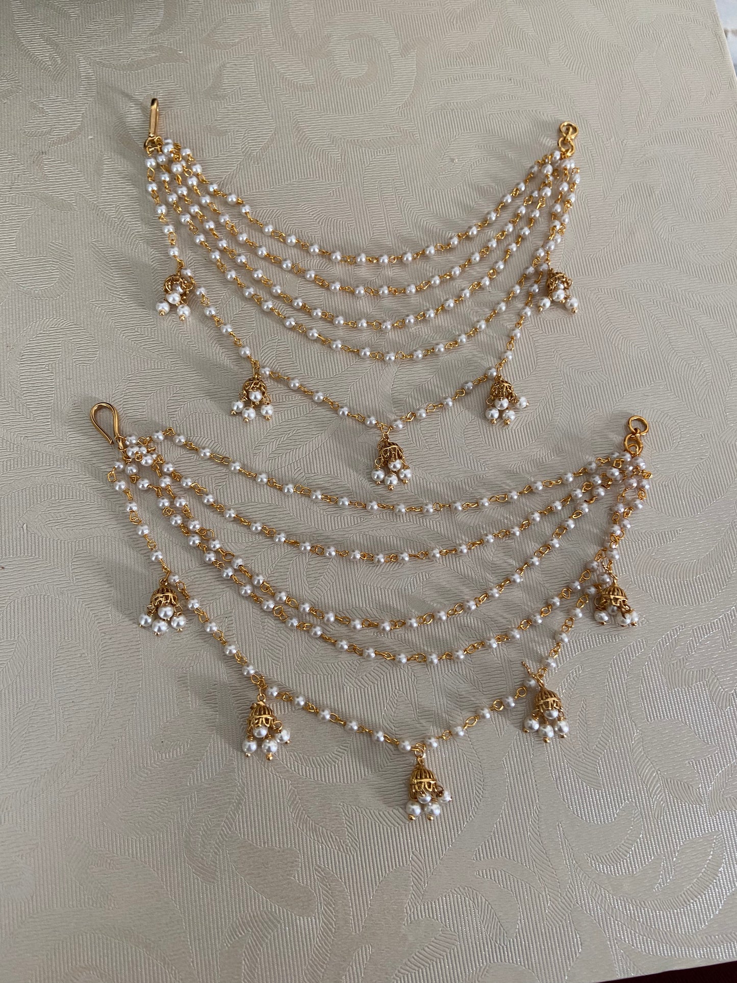 5 Line Pearl Champaswaralu | Hair accessories | indian Ear Chains