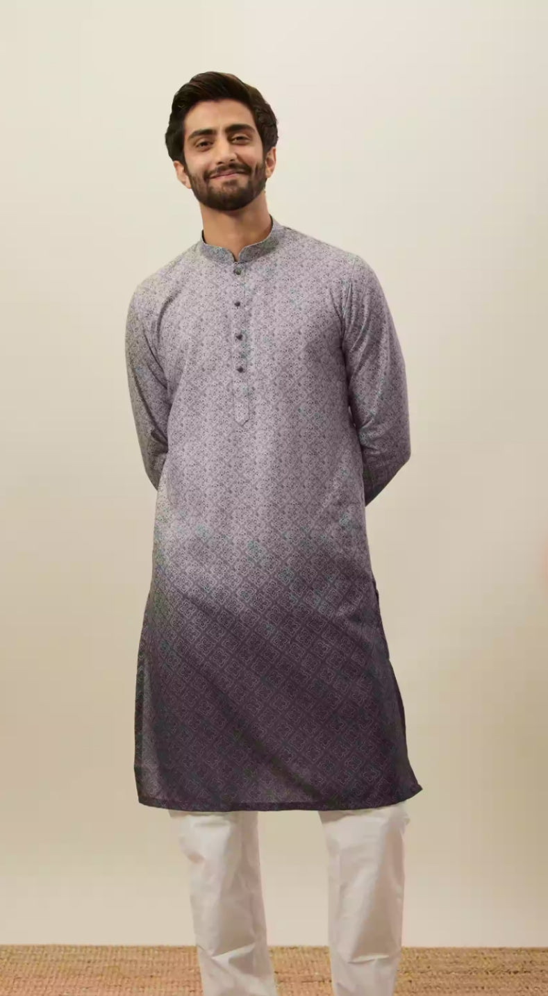 Cloud Grey Moroccan Print Kurta