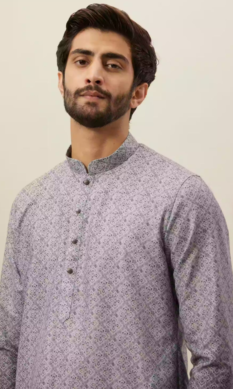 Cloud Grey Moroccan Print Kurta