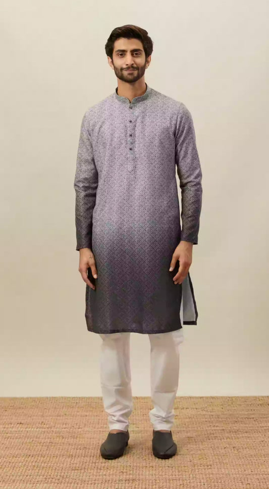 Cloud Grey Moroccan Print Kurta