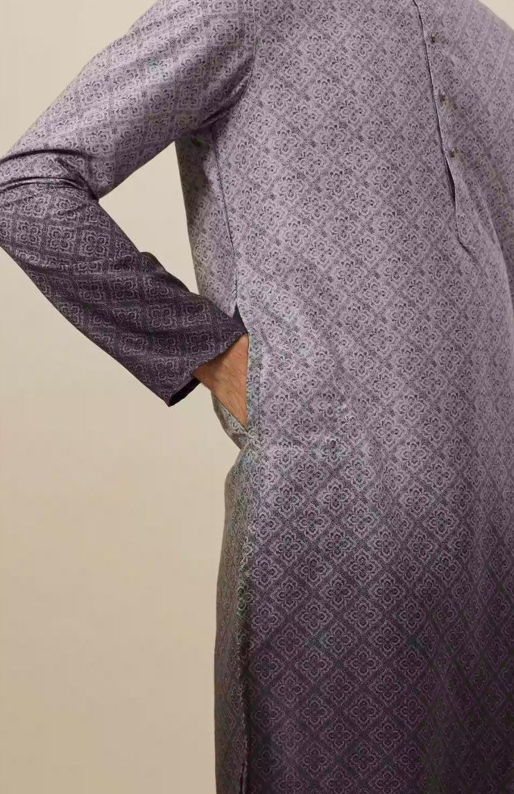 Cloud Grey Moroccan Print Kurta