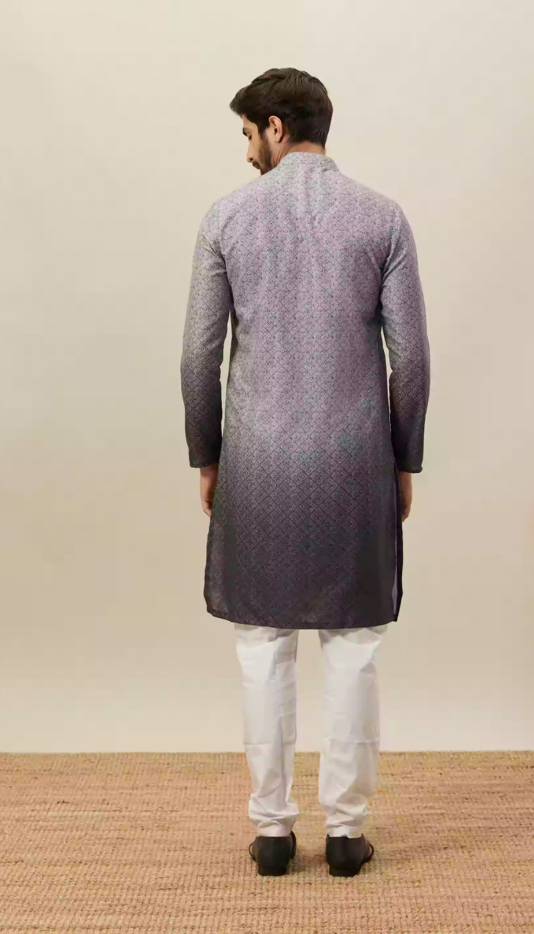 Cloud Grey Moroccan Print Kurta