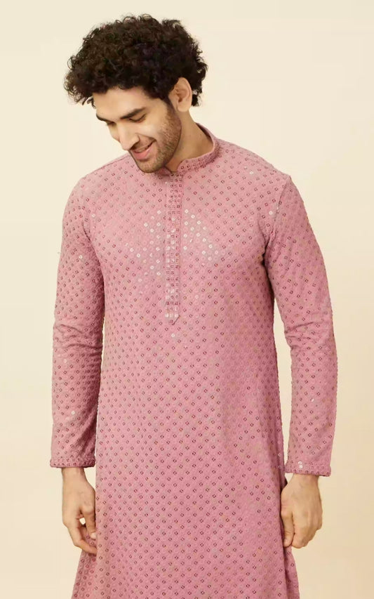 Pink Floral Chikankari Embroidered Kurta Set