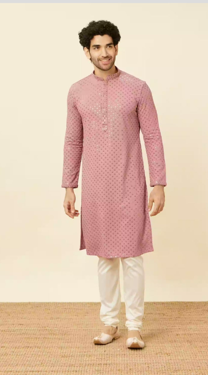 Pink Floral Chikankari Embroidered Kurta Set