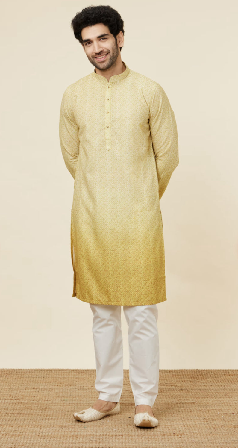 Mehandi Green Trellis Patterned Ombre Dyed Kurta