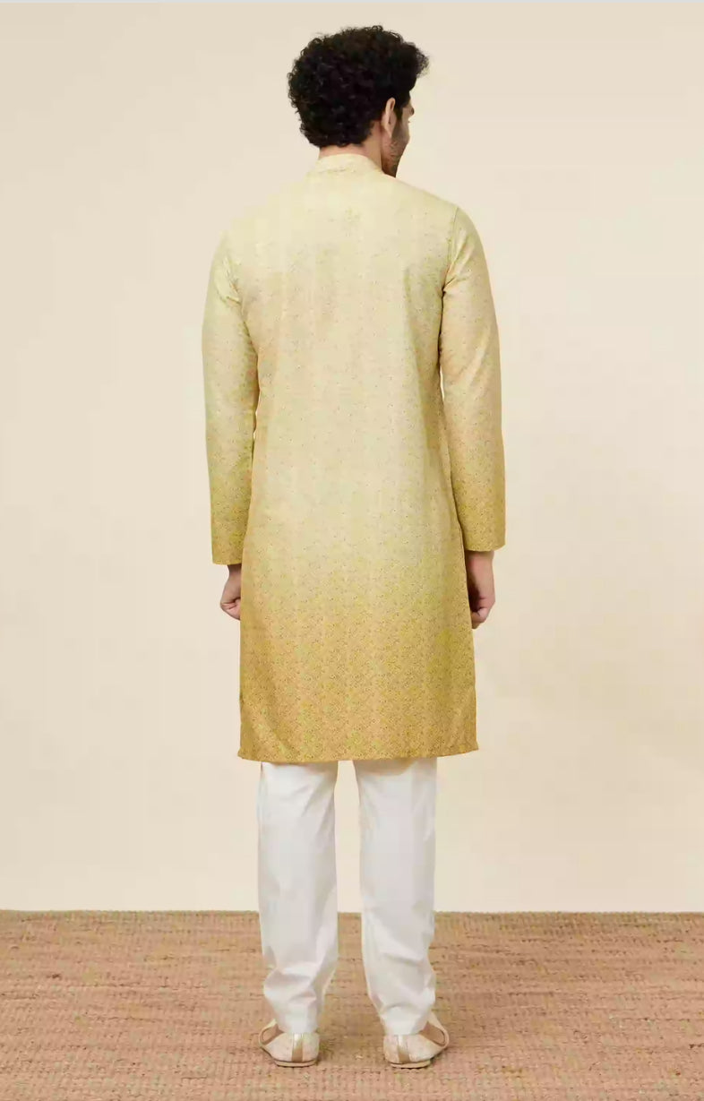 Mehandi Green Trellis Patterned Ombre Dyed Kurta