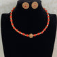Coral Mala Necklace with Studs | Handmade Jewelry