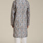 Boys Soft Beige Jaal Patterned Kurta Set