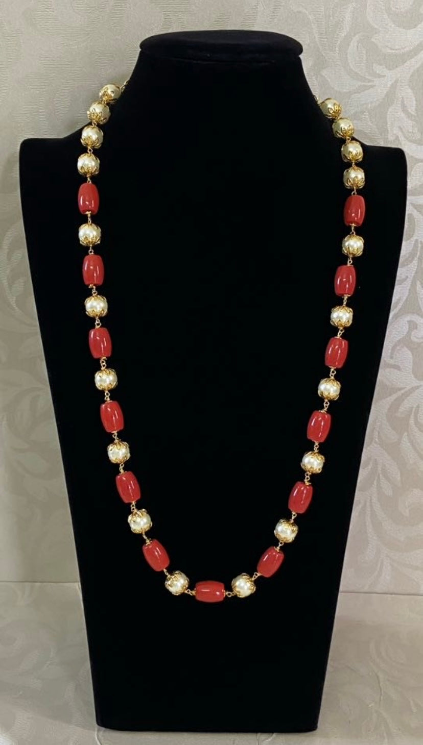 Coral & Pearl Mala Necklace