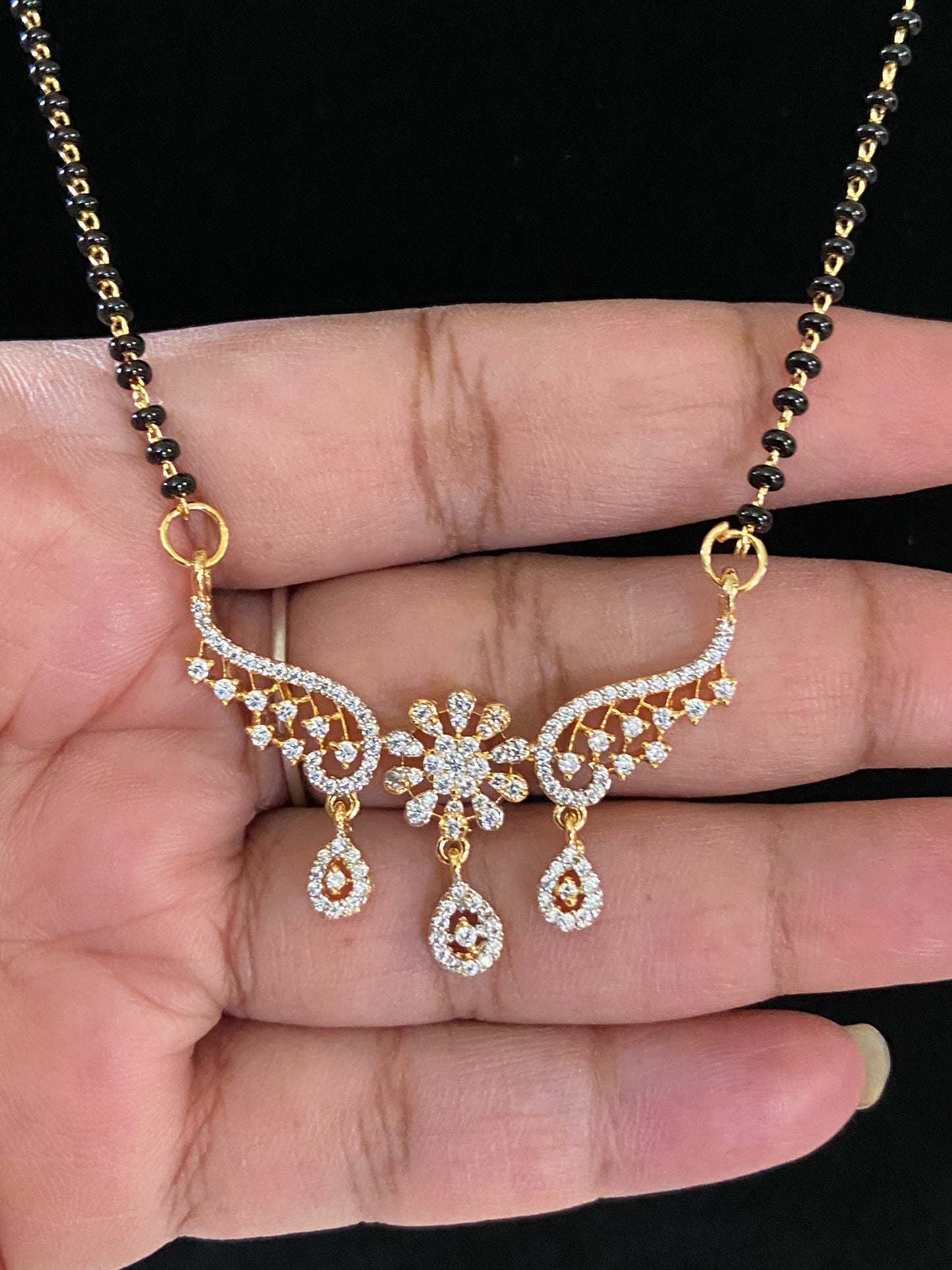 AD 2Tone Pendant Mangalsutra | Traditional Black Beads | Gift Idea