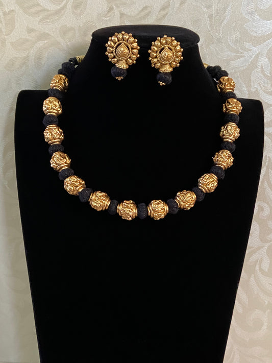 Black Thread & Antique balls Necklace