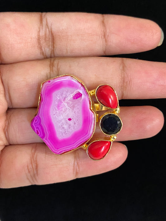 Pink Agate Slice Ring