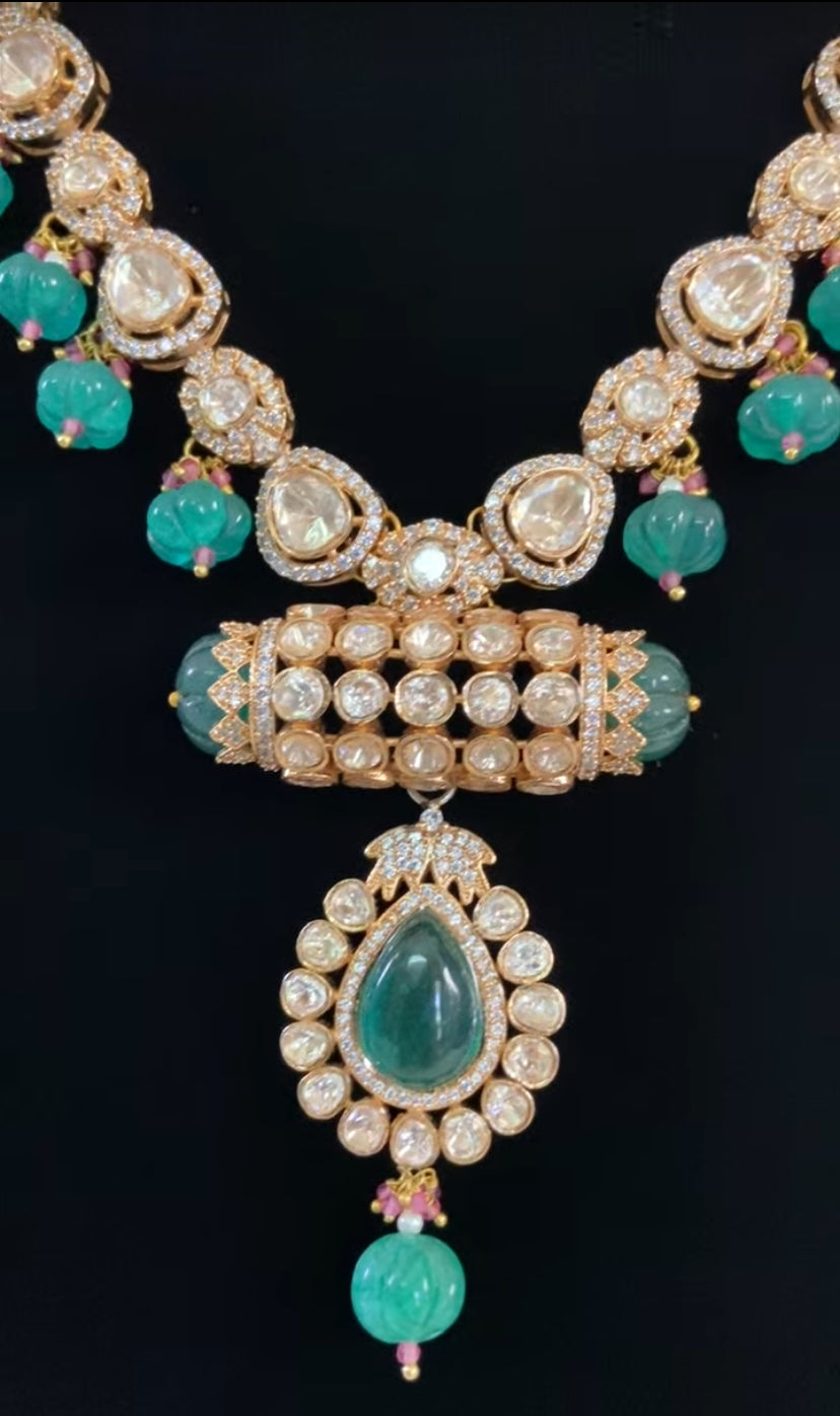 Polki Kundan &Pumpkin Beads Necklace