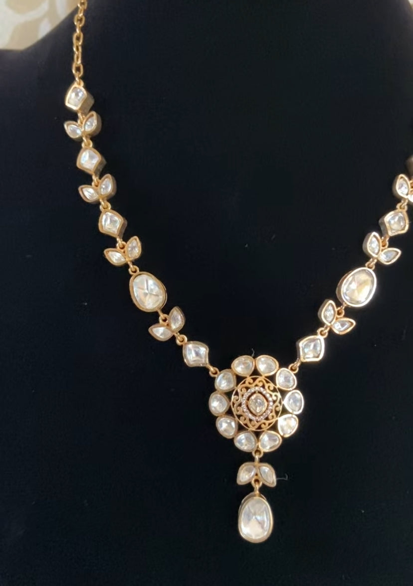 AD Polki Necklace With Earrings