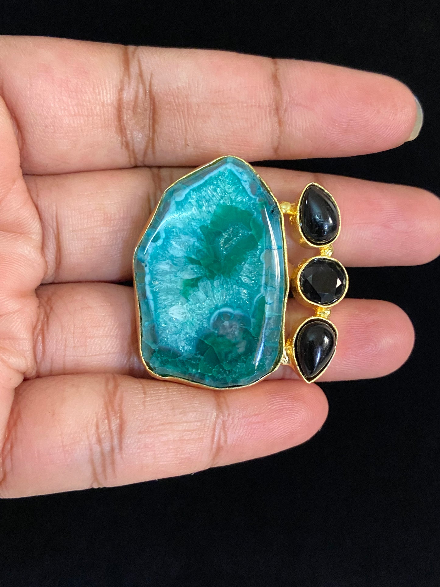 Agate Druzy Blue Adjustable Ring