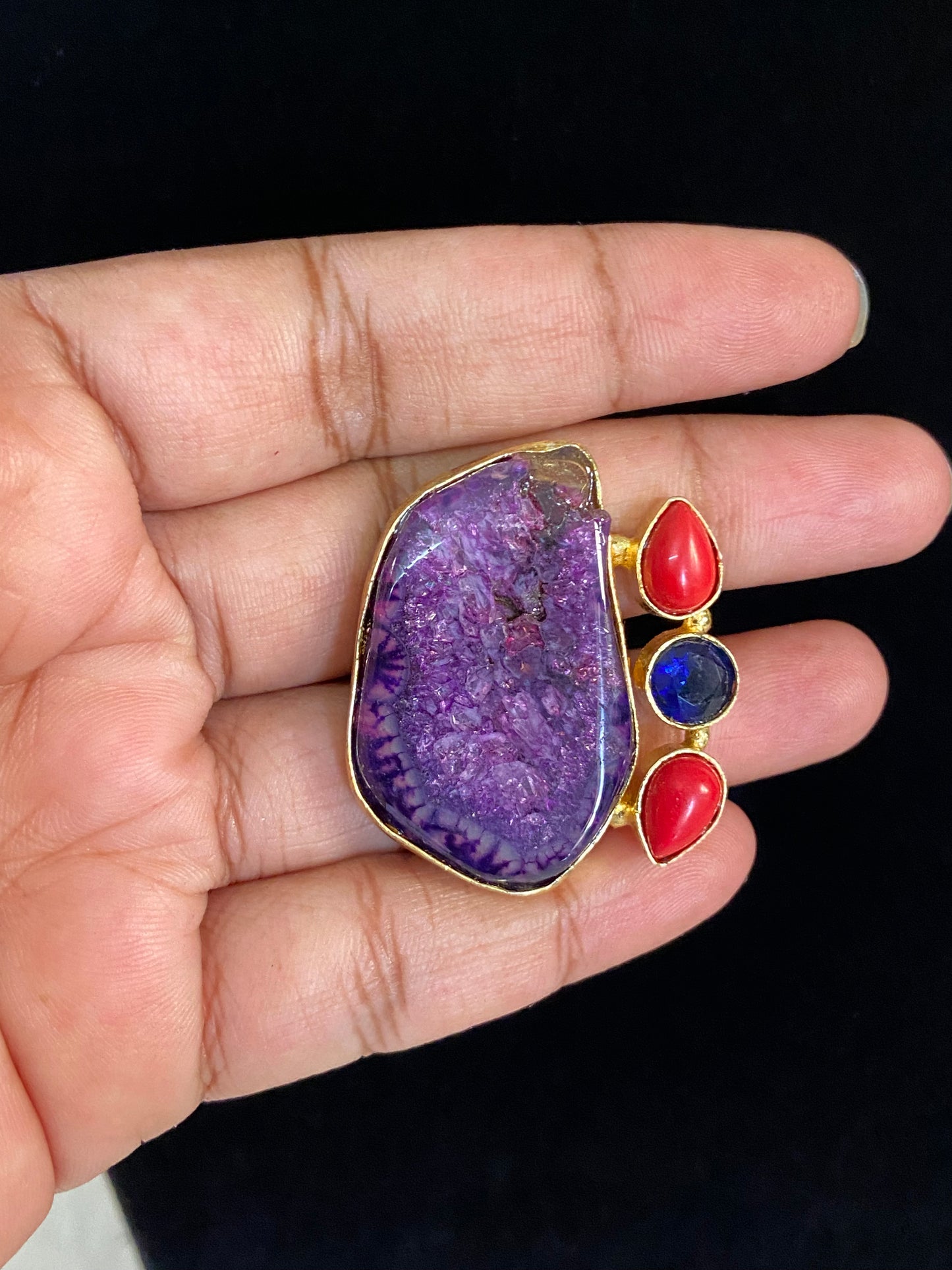 Purpul Druzy Agate Stone  Adjustable Ring