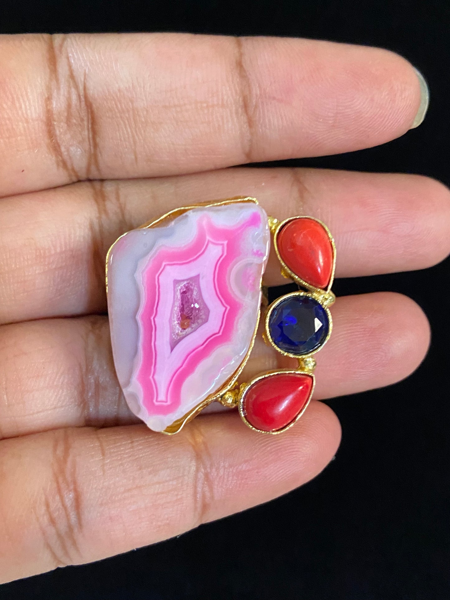 Pink Purpul  Druzy Agate Adjustable Ring