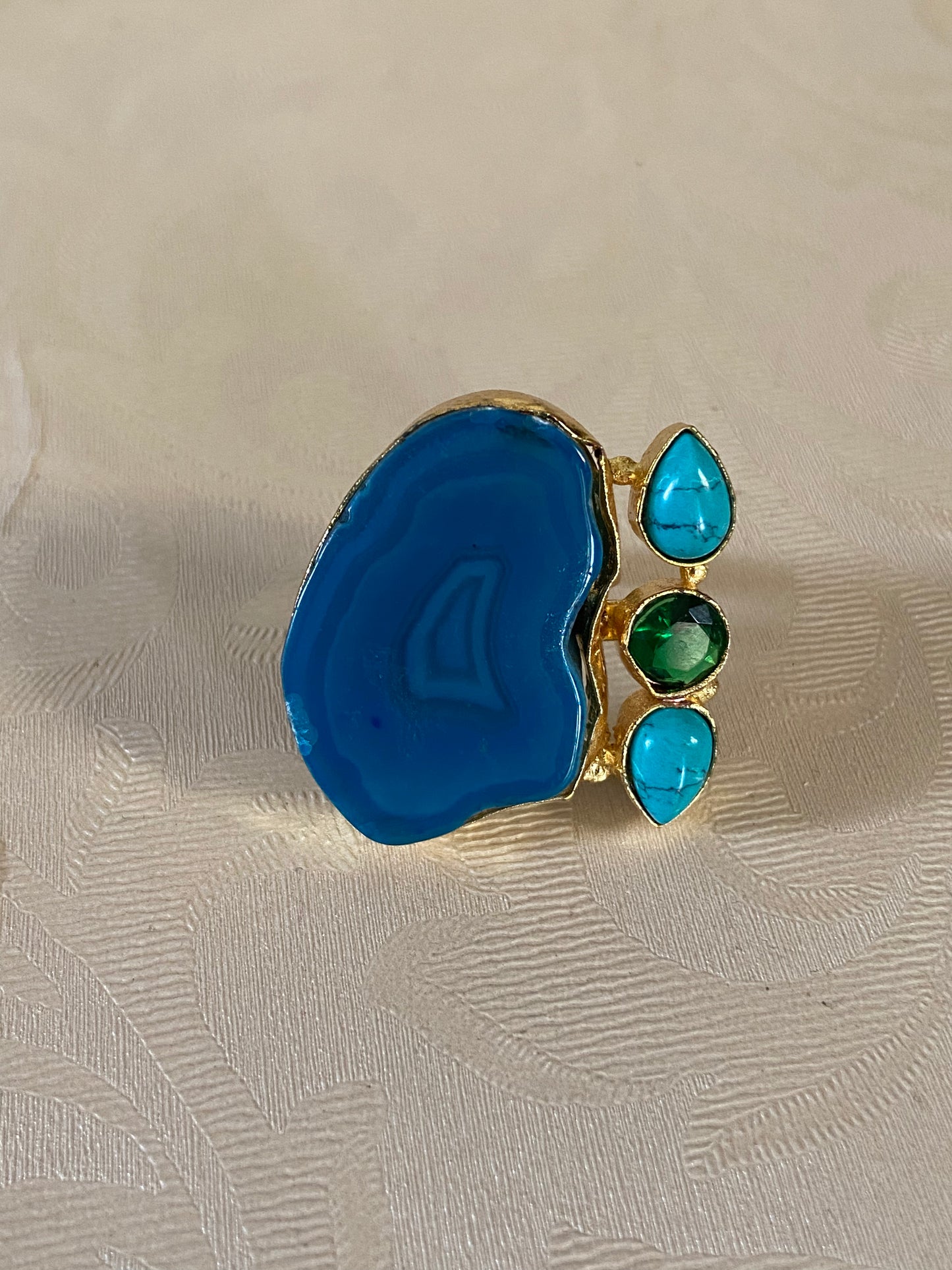 Ocean Blue Agate Stone Adjustable Ring