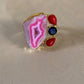 Pink Purpul  Druzy Agate Adjustable Ring