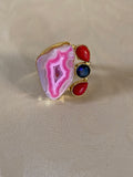 Pink Purpul  Druzy Agate Adjustable Ring