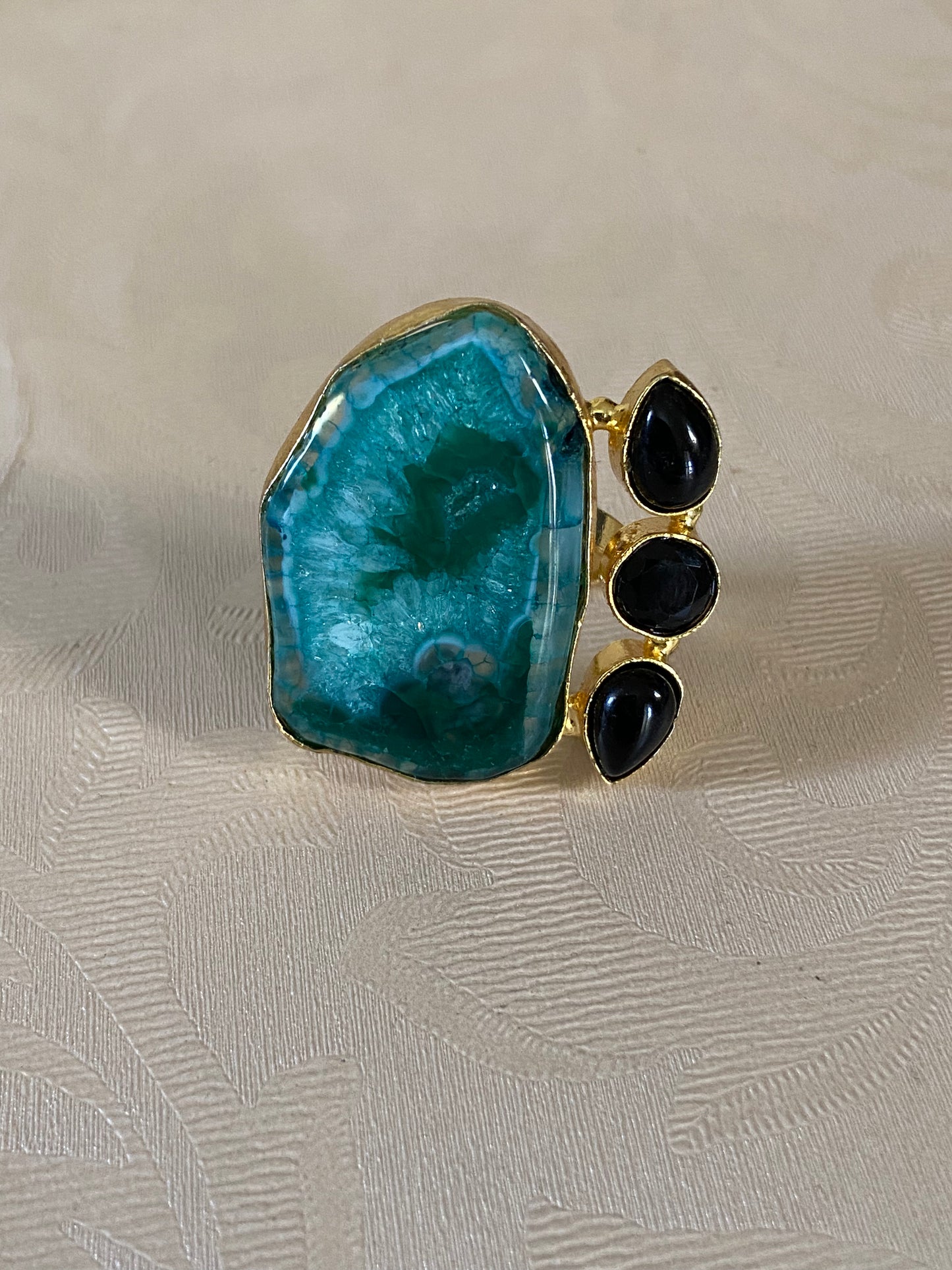 Agate Druzy Blue Adjustable Ring