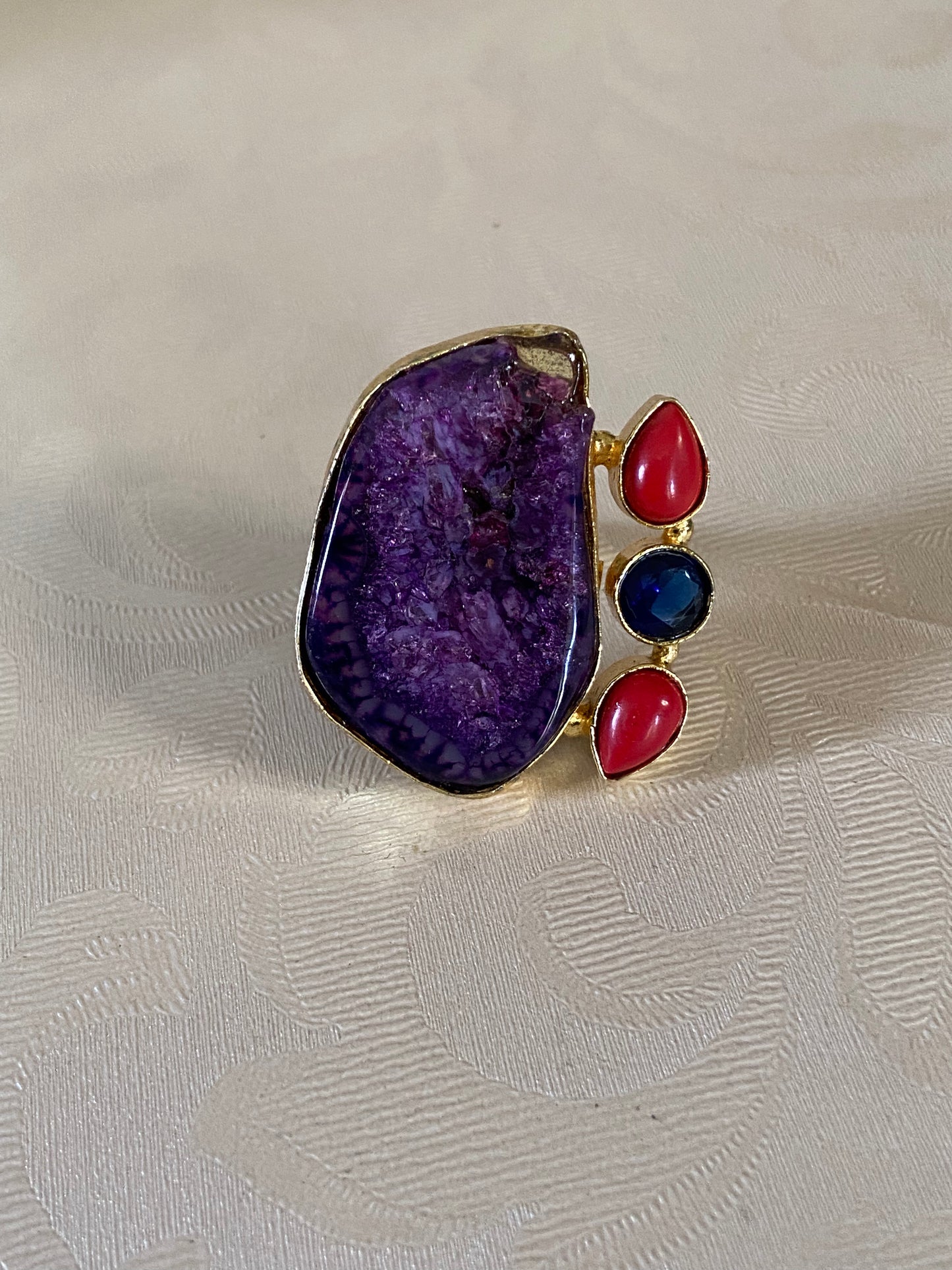 Purpul Druzy Agate Stone  Adjustable Ring