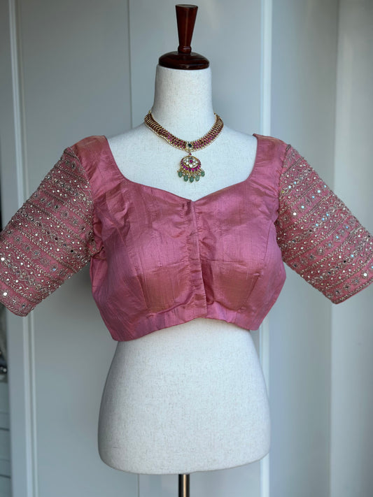 Baby Pink tissue Raw Silk Blouse | Saree blouses in USA | Boutique blouses