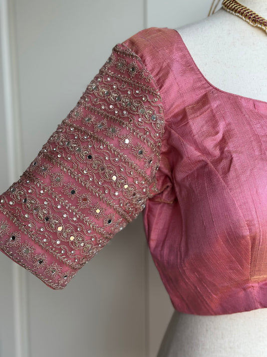 Baby Pink tissue Raw Silk Blouse | Saree blouses in USA | Boutique blouses