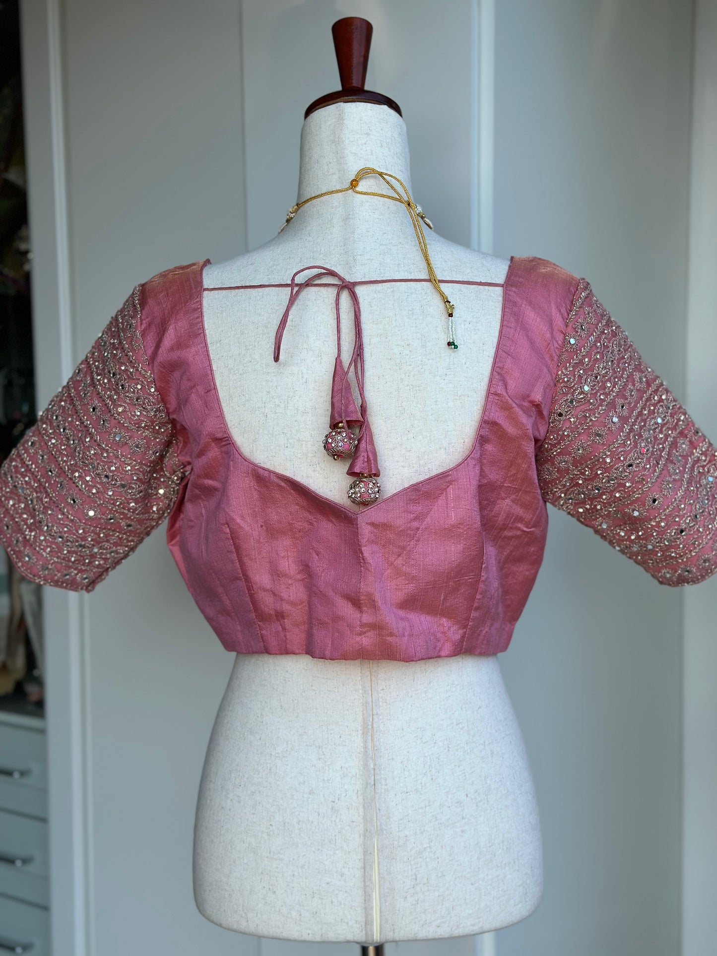 Baby Pink tissue Raw Silk Blouse | Saree blouses in USA | Boutique blouses