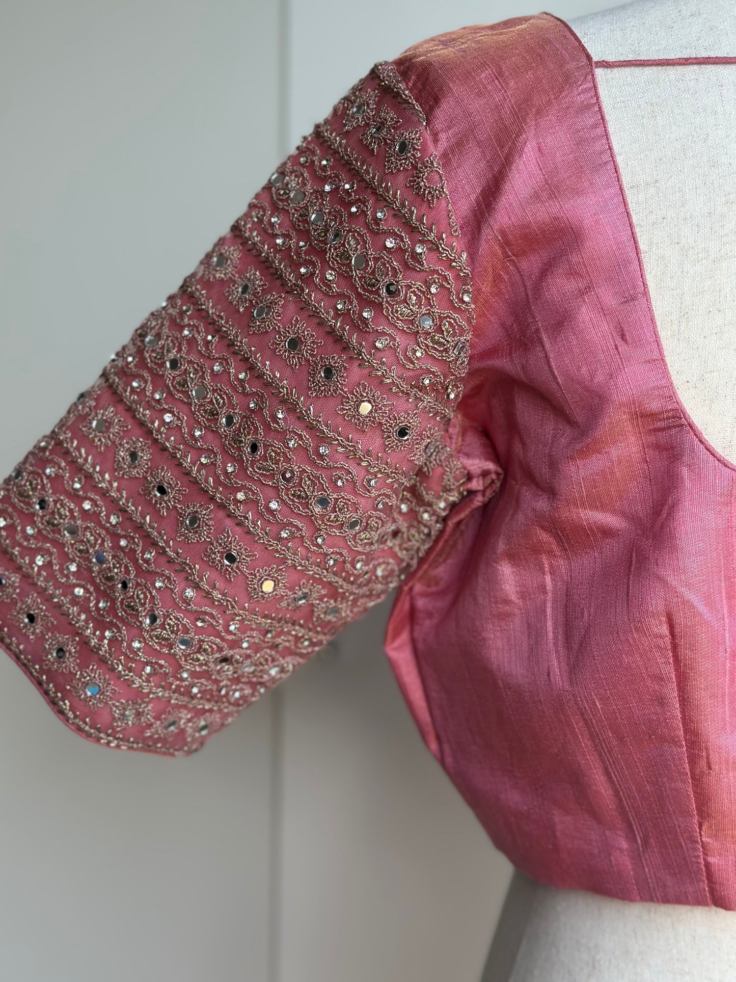 Baby Pink tissue Raw Silk Blouse | Saree blouses in USA | Boutique blouses