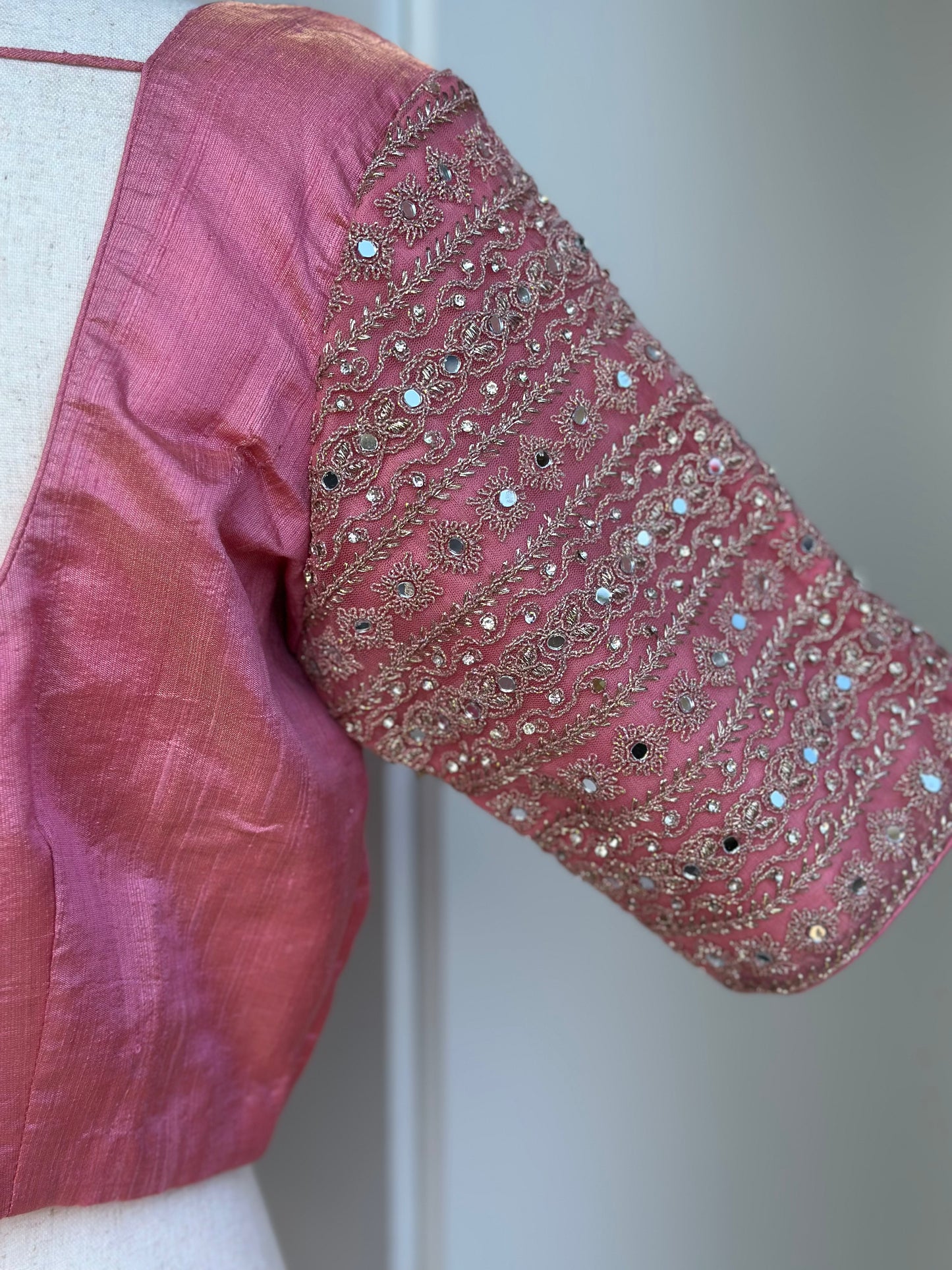 Baby Pink tissue Raw Silk Blouse | Saree blouses in USA | Boutique blouses