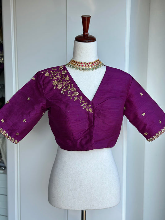 Magenta  Rawsilk Embroidery  Blouse | Readymade Embroidery Blouses in USA