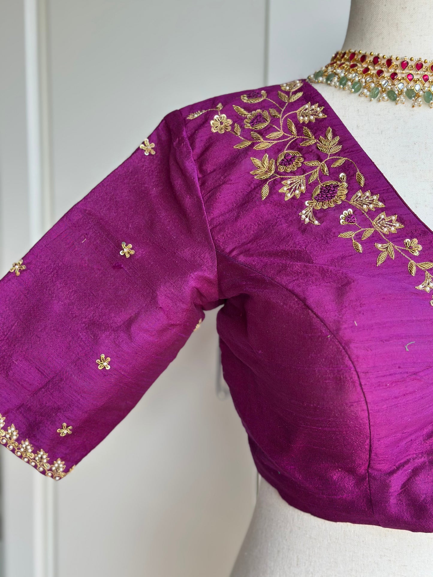 Magenta  Rawsilk Embroidery  Blouse | Readymade Embroidery Blouses in USA
