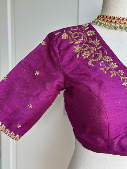 Magenta  Rawsilk Embroidery  Blouse | Readymade Embroidery Blouses in USA
