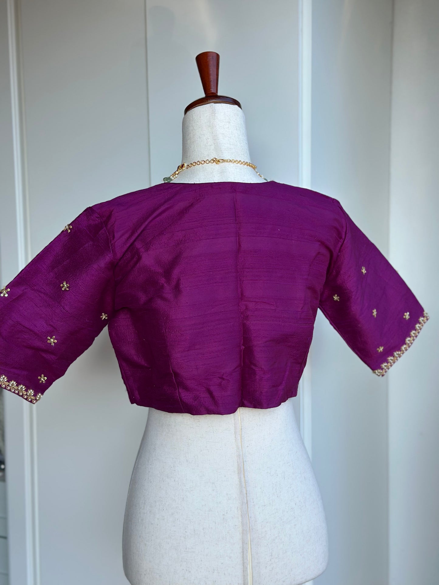 Magenta  Rawsilk Embroidery  Blouse | Readymade Embroidery Blouses in USA
