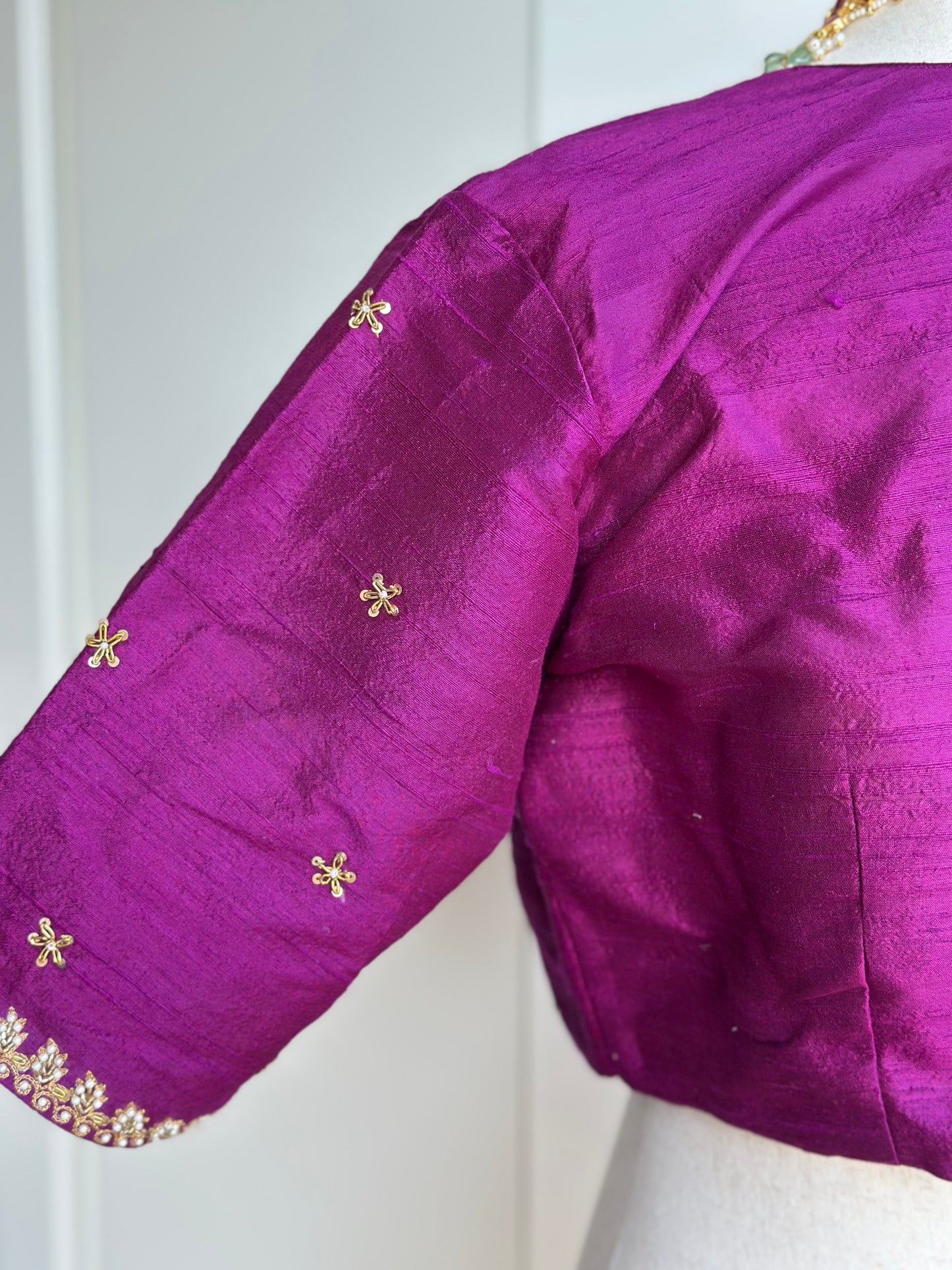 Magenta  Rawsilk Embroidery  Blouse | Readymade Embroidery Blouses in USA
