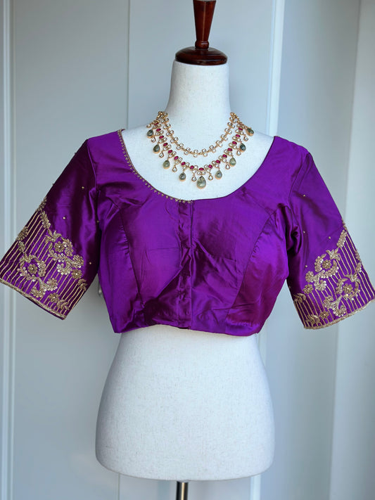 Purple Embroidery Pure Silk Blouse | Readymade embroidery blouses in USA | Bridal blouses in USA