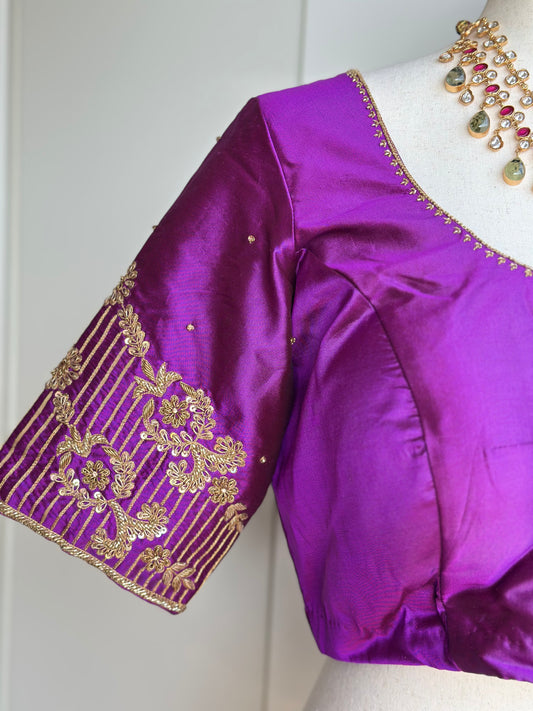Purple Embroidery Pure Silk Blouse | Readymade embroidery blouses in USA | Bridal blouses in USA
