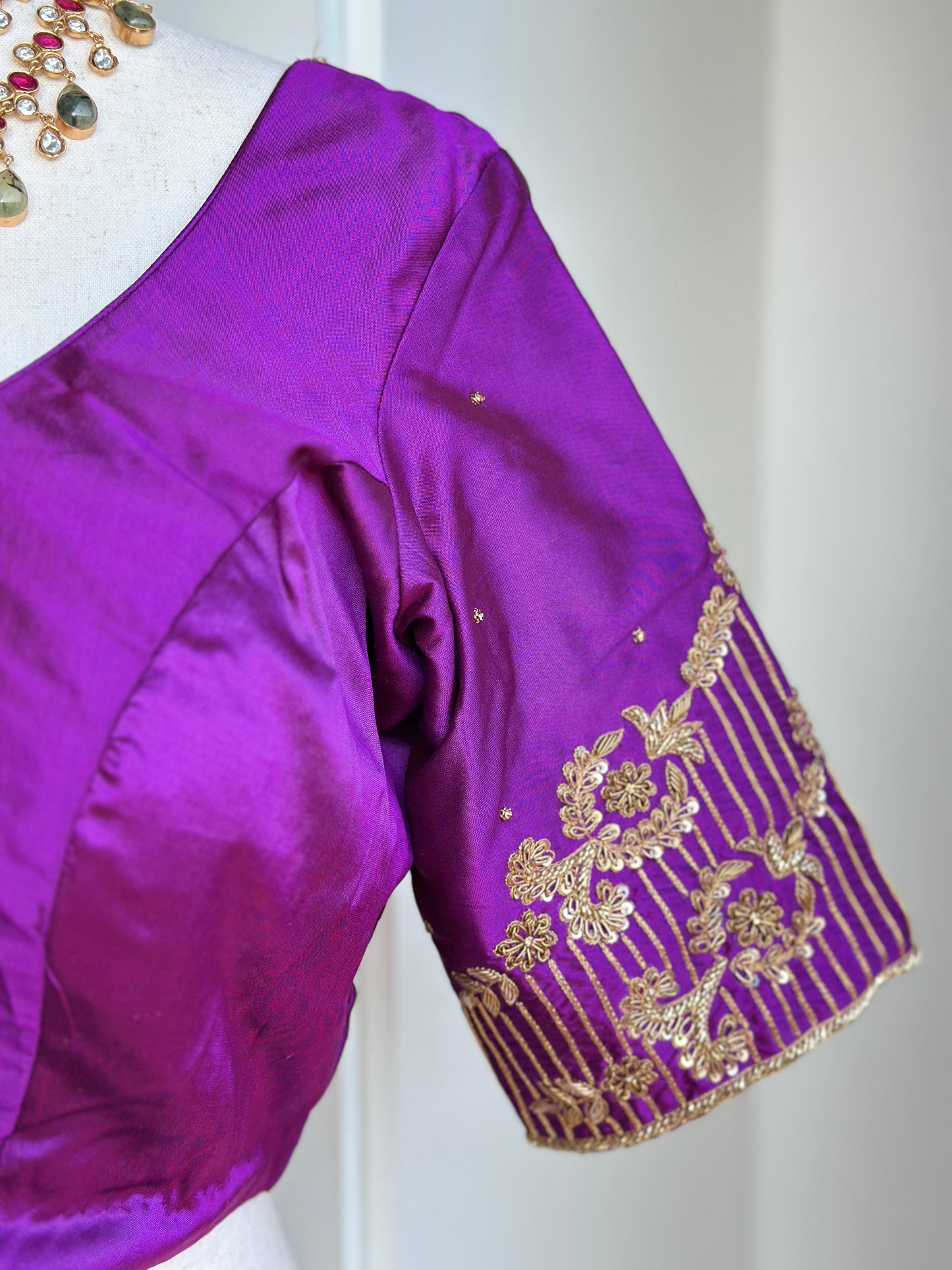 Purple Embroidery Pure Silk Blouse | Readymade embroidery blouses in USA | Bridal blouses in USA