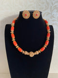 Coral Mala Necklace with Studs | Handmade Jewelry