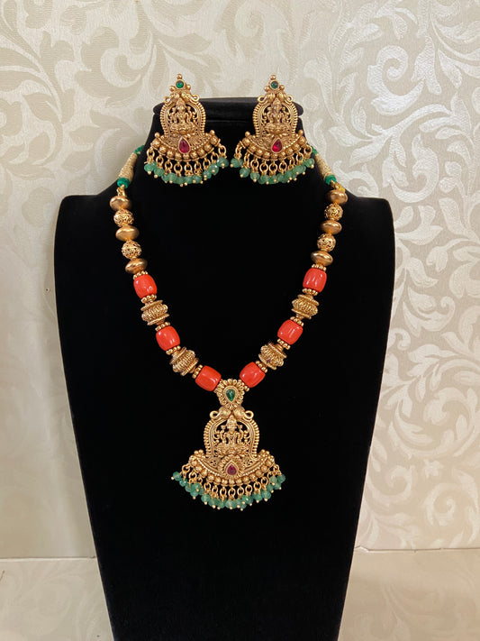 Traditional Laxmi pendant  Coral Necklace