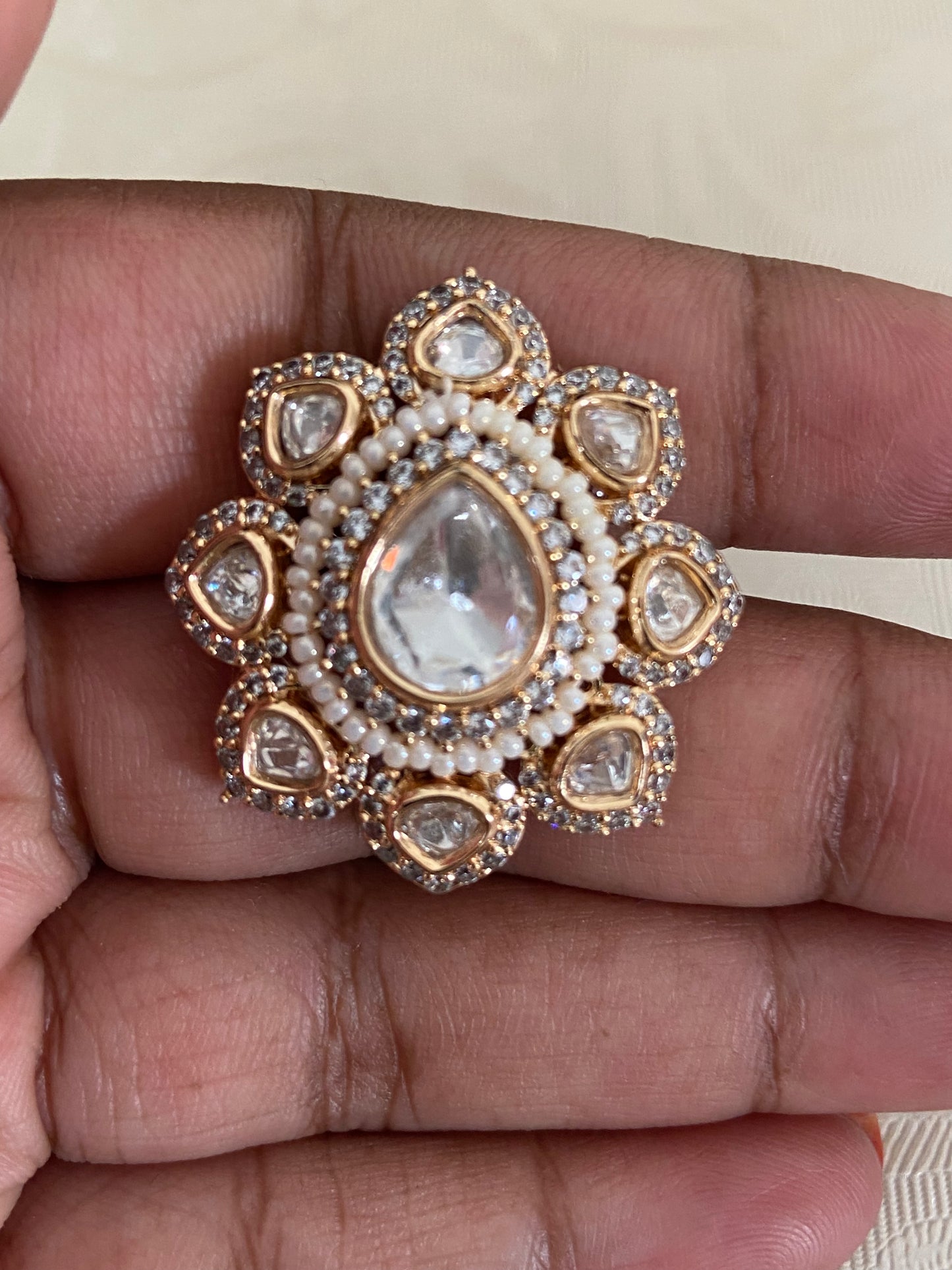 AD Polki Finger Ring | Adjustable Finger Ring