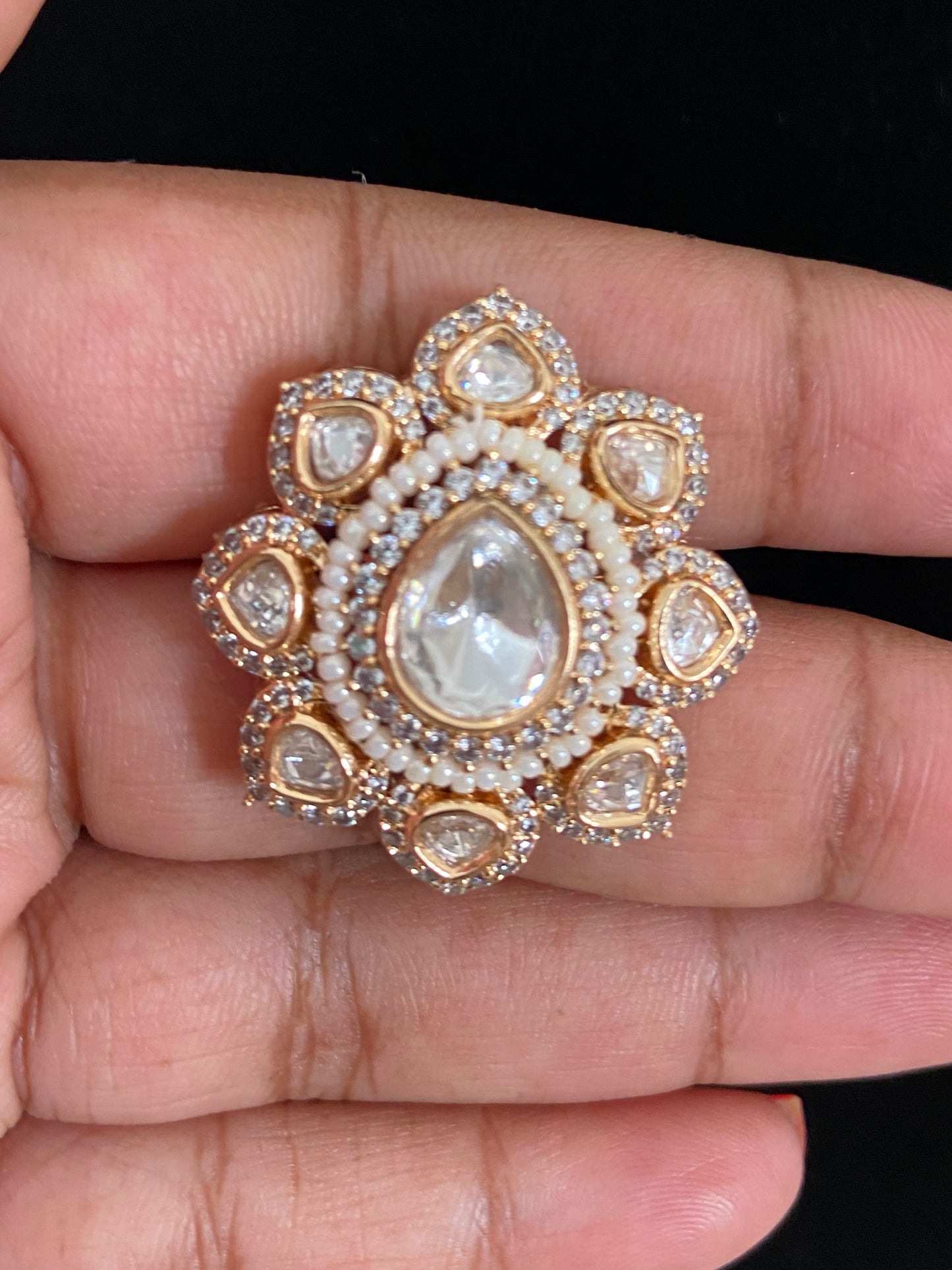 AD Polki Finger Ring | Adjustable Finger Ring