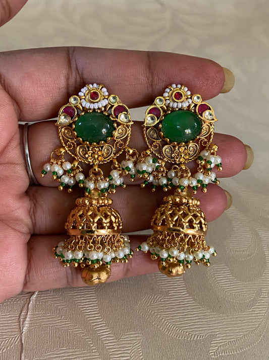 Antique Kundan Jumki Earrings | Traditional Jumkis|  Ahmadabadi Kundan jewelry