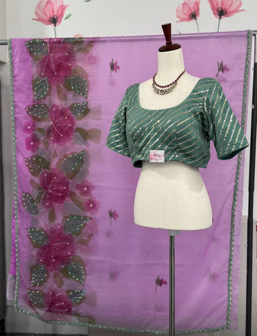 Pinkish purple Organza Handwork Saree