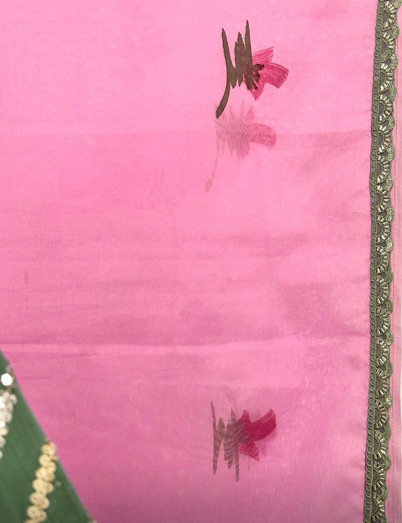 Pinkish purple Organza Handwork Saree