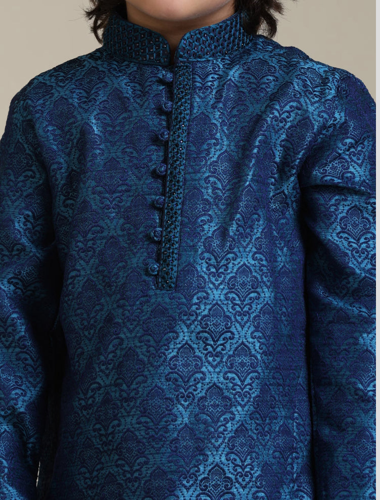 Boys Blue Embroidered Kurta Set